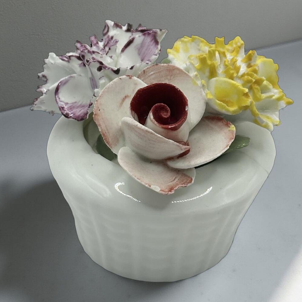 Vintage Sanford Porcelain Floral Basket England 2 Inches